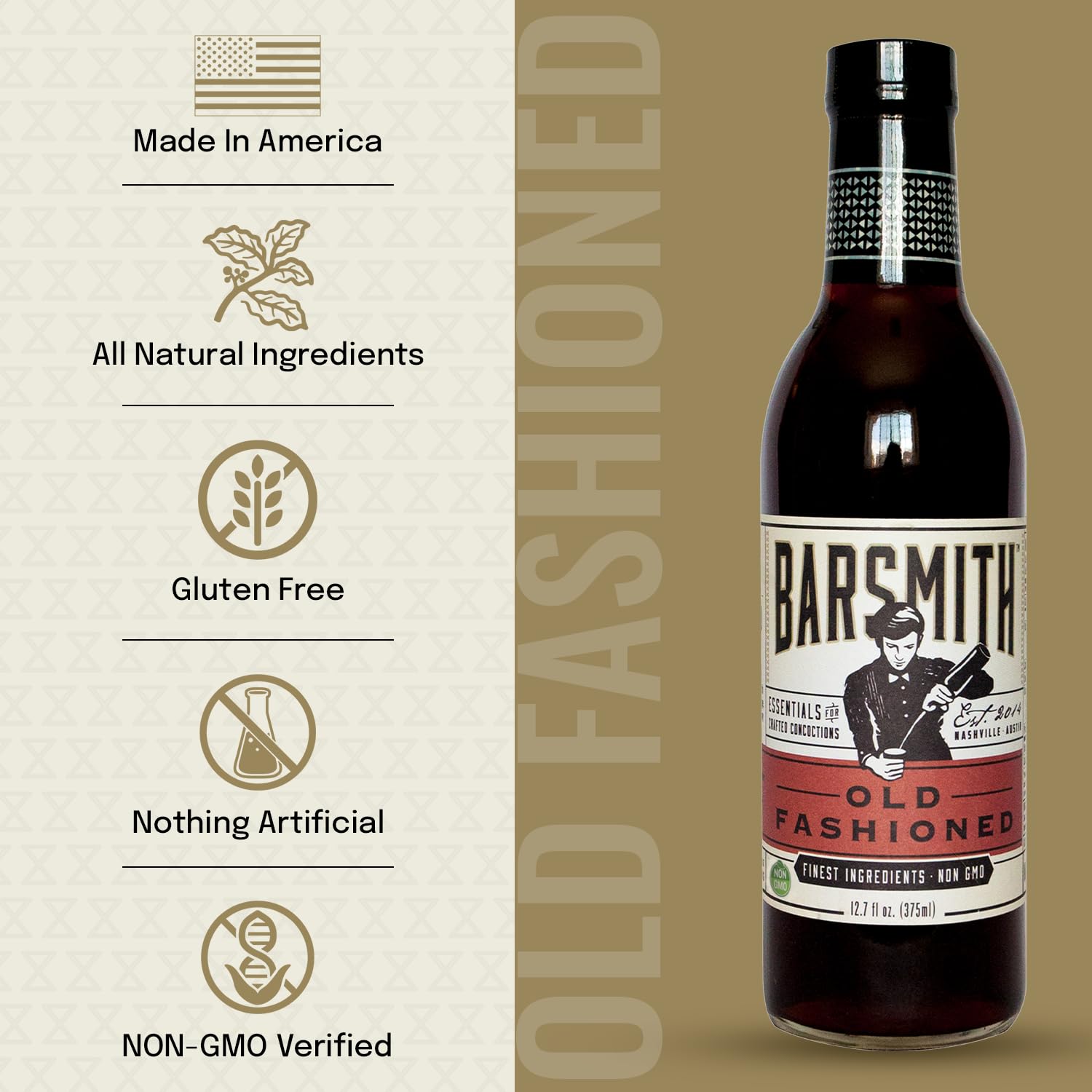Barsmith Old Fashioned Mix ingredients-label - clean ingredients support authentic flavor without artificial additives