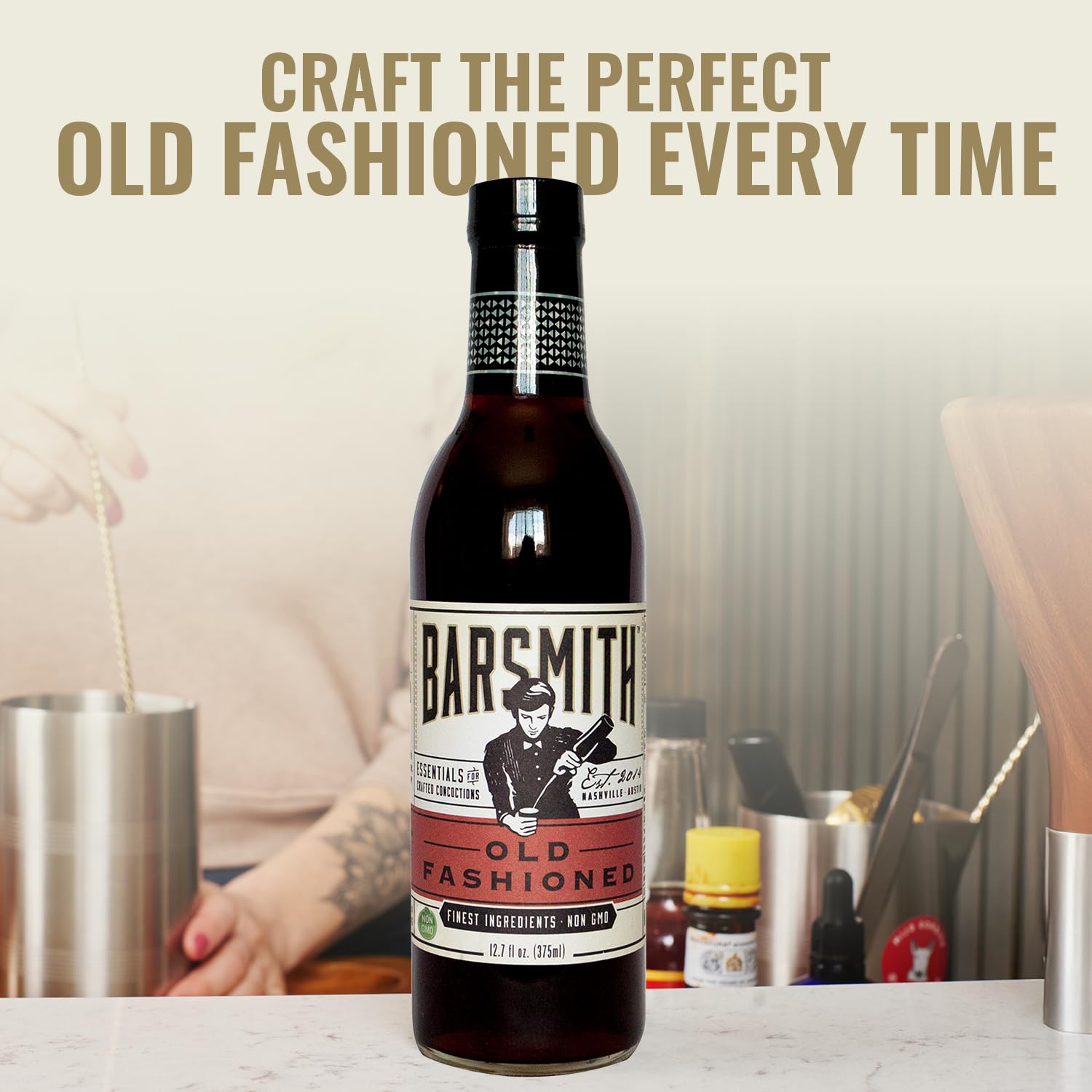 Barsmith Old Fashioned Mix pour into glass - balanced sweetness with citrus notes for classic drinks