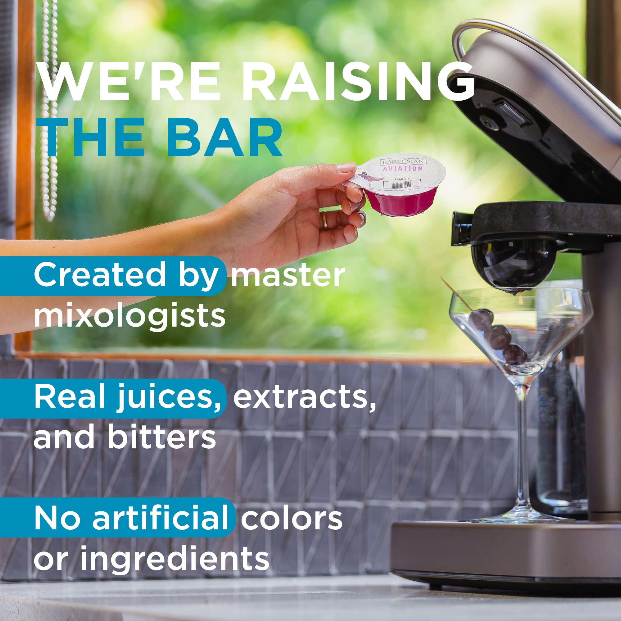 Bartesian freshness date label assures quality ingredients for consistent drinks.
