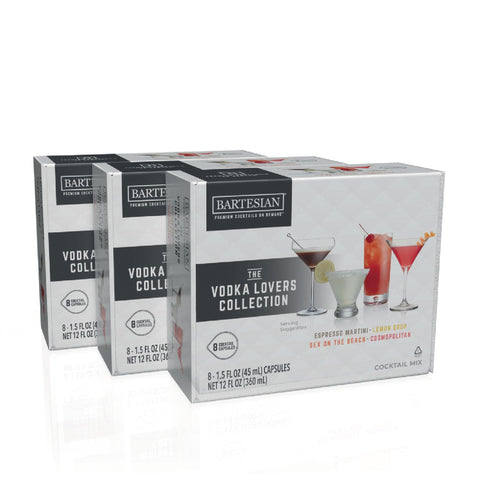 Bartesian capsules on shelf show freshness dates for reliable home cocktails.