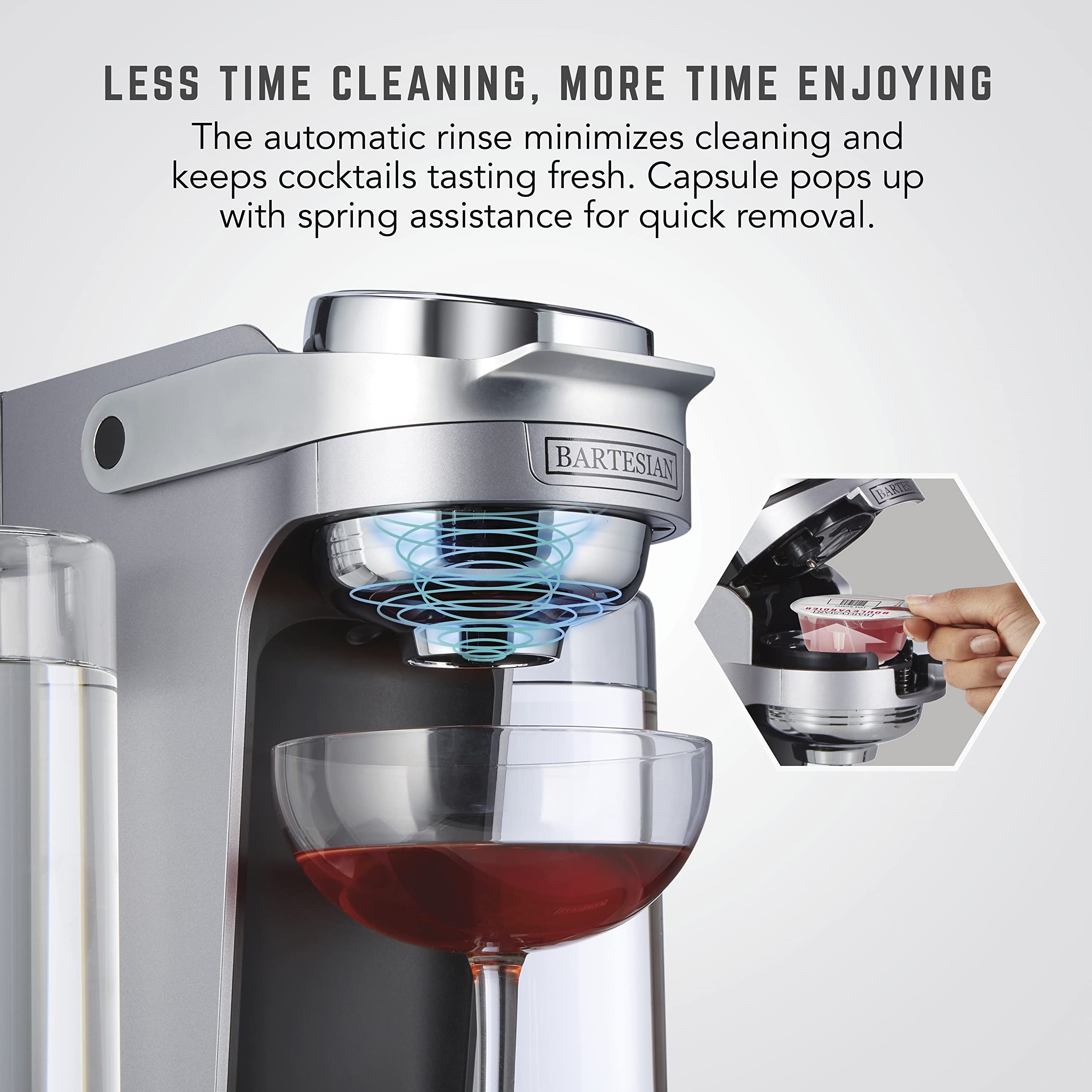 Bartesian dishwasher-safe glass bottles for easy post-use cleaning.