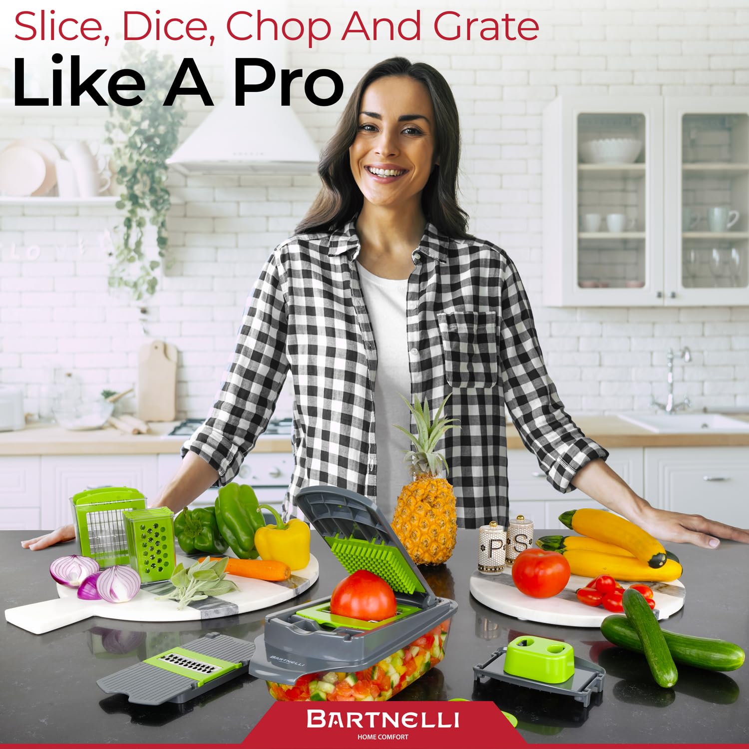 Bartnelli chopper pro large container keeps chopped ingredients neatly collected