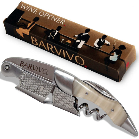 Barvivo wine opener with integrated foil cutter in stainless steel and white resin handle