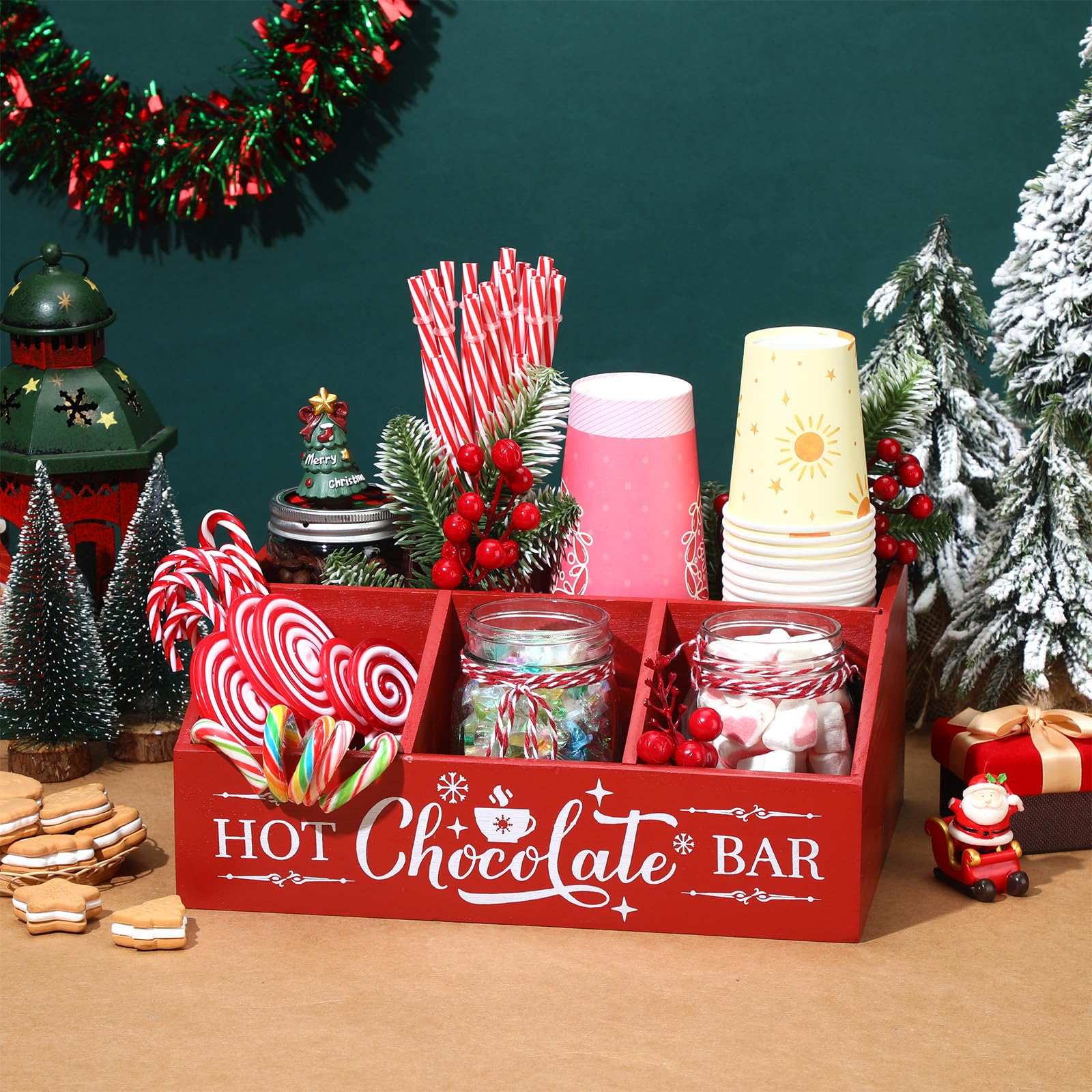 Barydat red and white storage box adds festive decor while storing cocoa essentials.