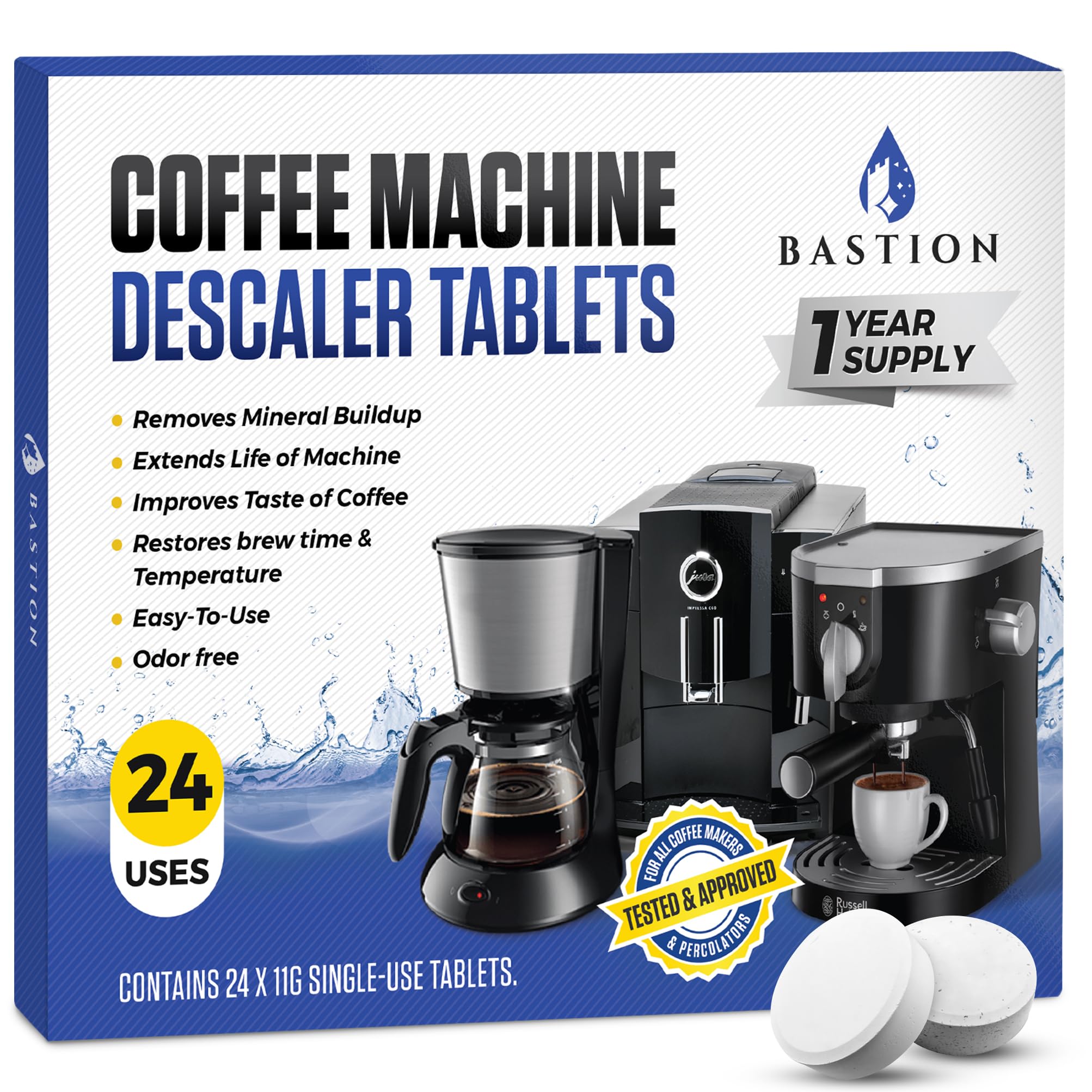 Bastion coffee machine cleaner tablets pack for simple maintenance and longevity