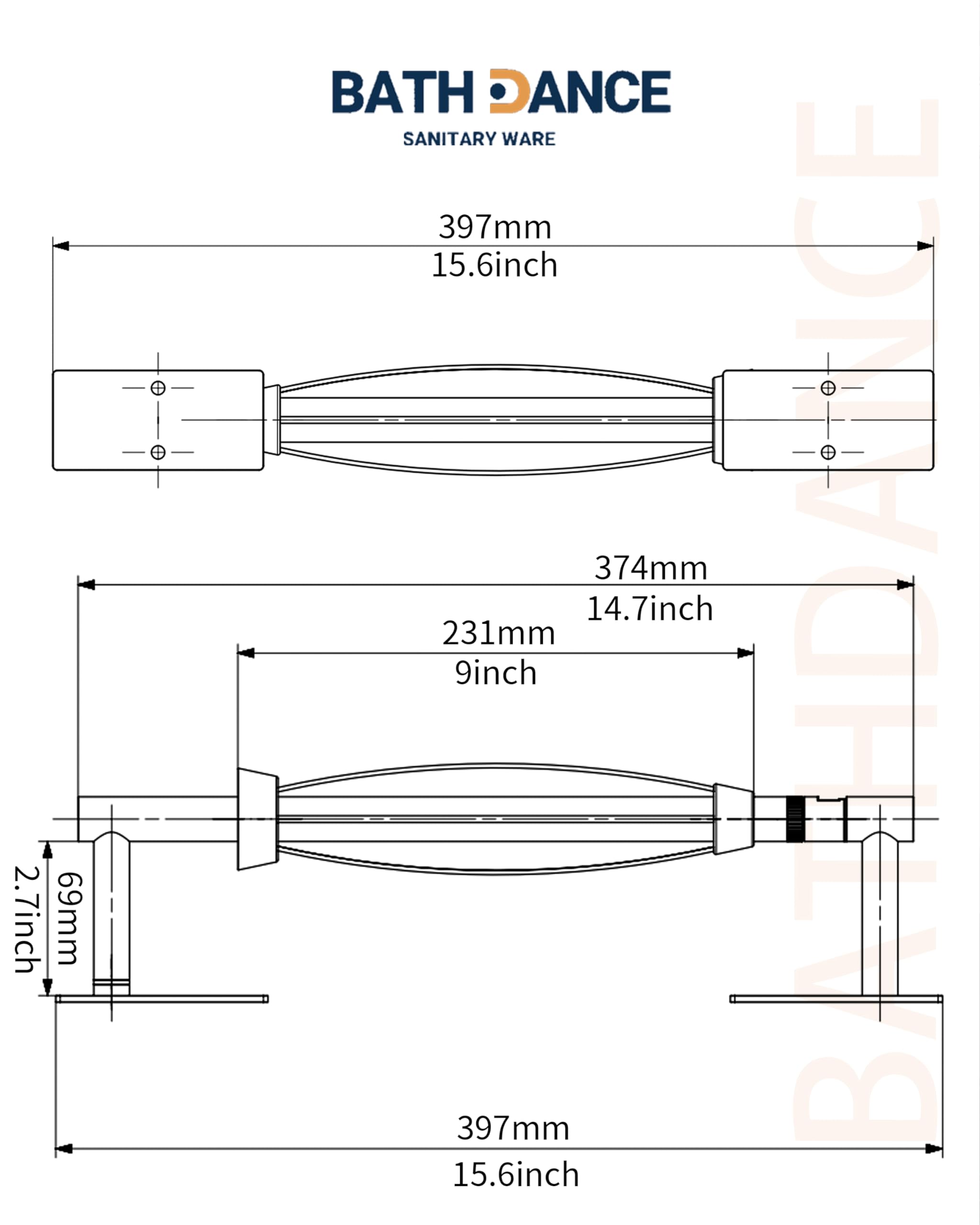 BATHDANCE wall-mount versatility for various spaces and towel sizes
