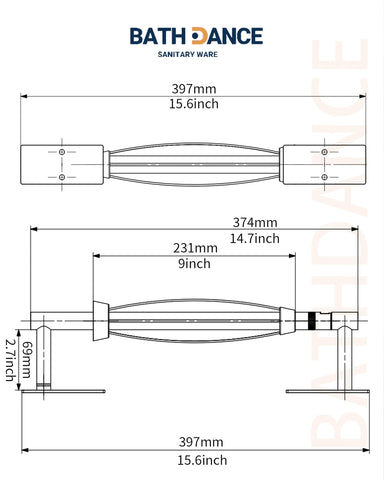 BATHDANCE wall-mount versatility for various spaces and towel sizes