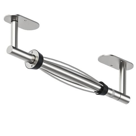 BathDANCE under-cabinet paper towel holder angle view shows damped tearing for smooth use