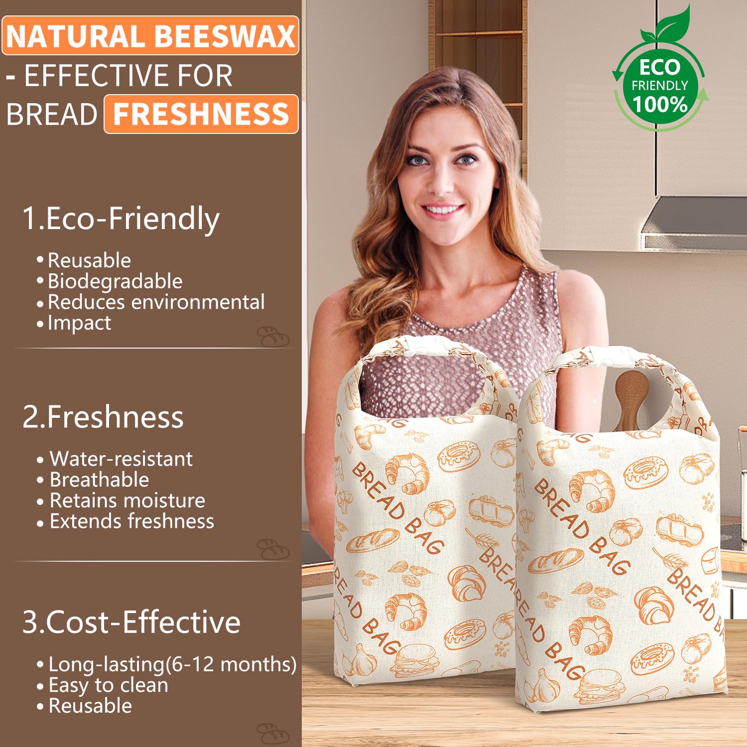 BATJA ZYQGH sourdough bag laid flat for easy packing and reuse