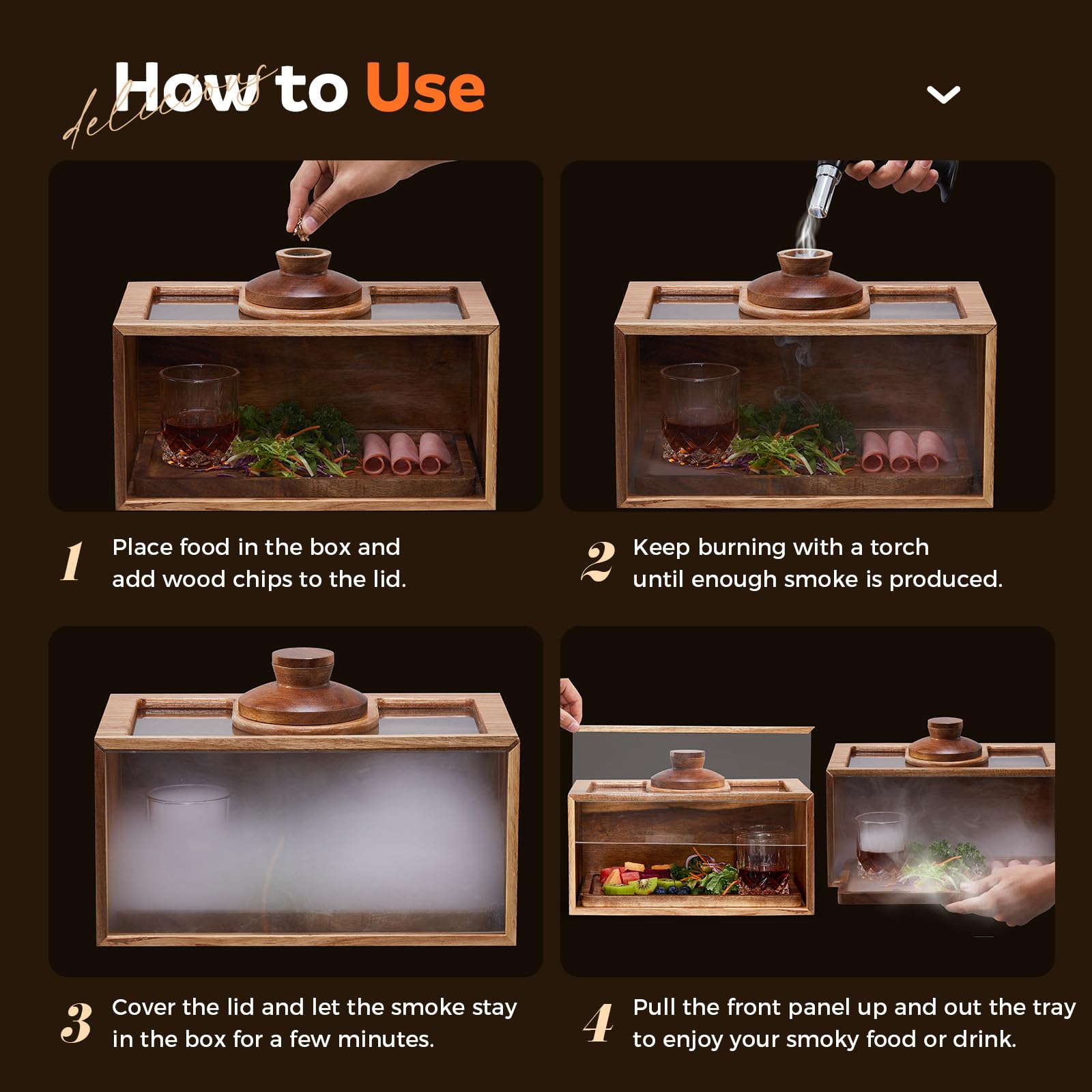 Batoslee Smoker Box capacity for 4 glasses supports small gatherings.