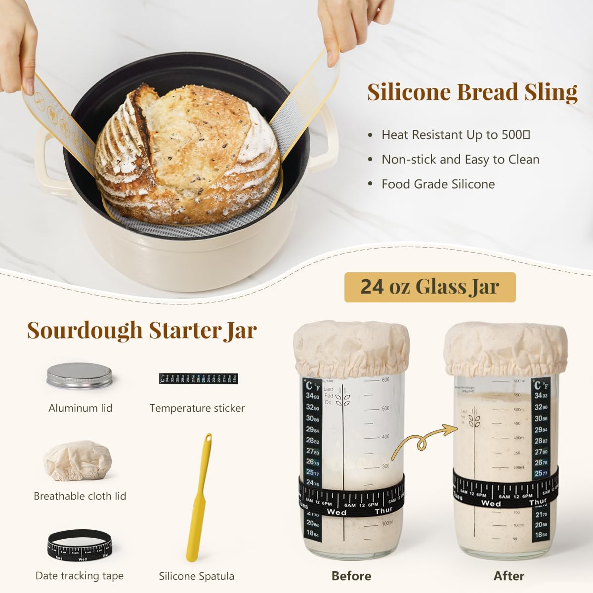 BAVIFY glass starter jar keeps sourdough starter organized and visible.