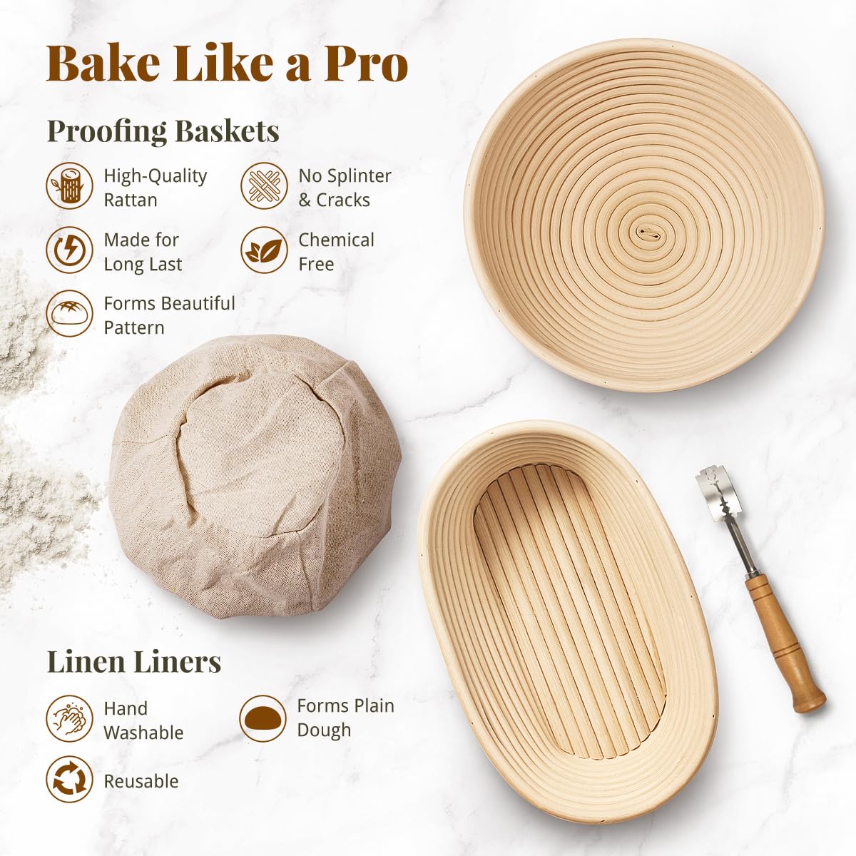 BAVIFY oval banneton with natural rattan for consistent loaf proofs