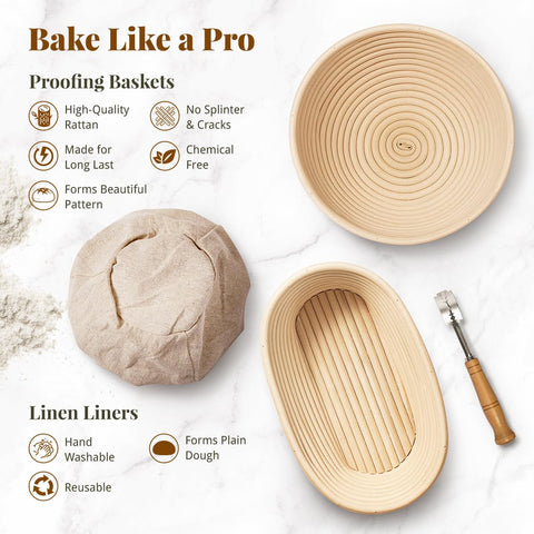 BAVIFY oval banneton with natural rattan for consistent loaf proofs