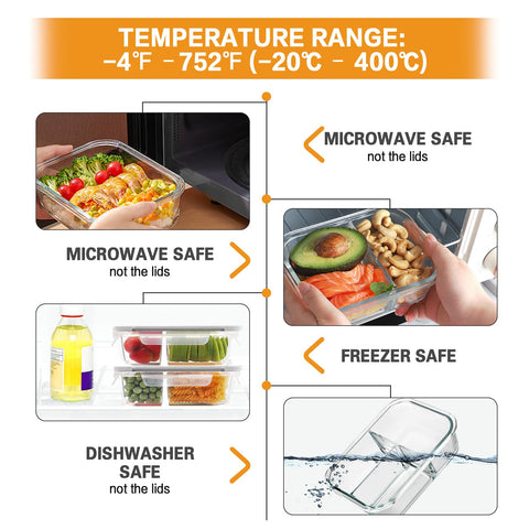 Bayco three-compartment glass container 960ml supports varied meal portions for balanced meals.