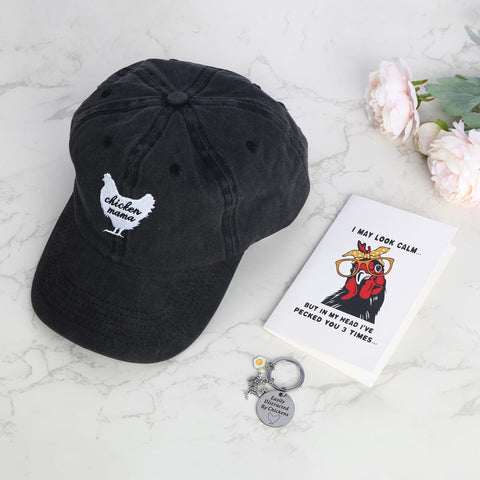 Bayelove baseball hat with chicken motif, comfortable cotton wear.