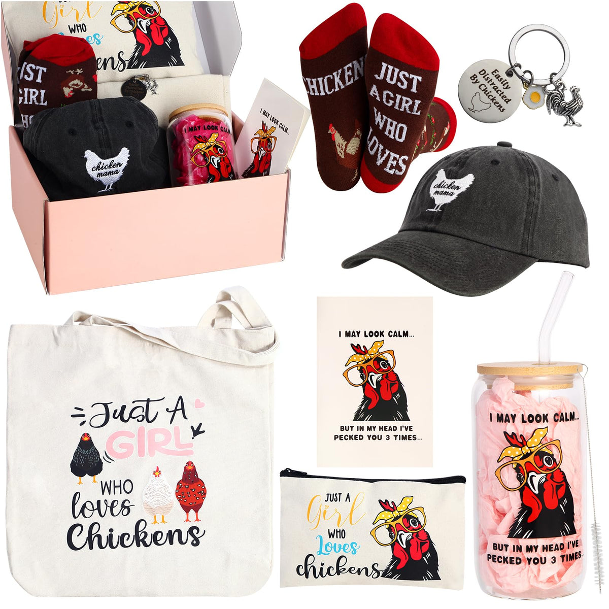 Bayelove chicken glass cup with lid and straw for reusable daily sipping.