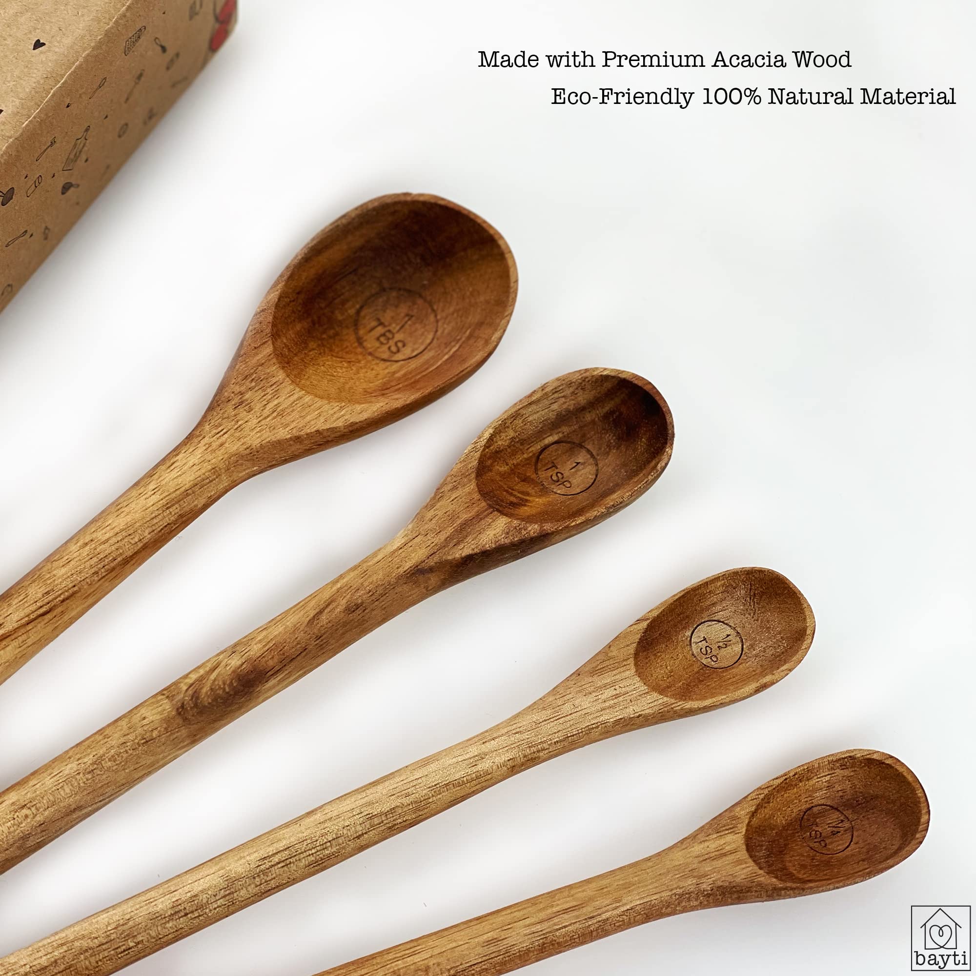 Bayti spoons with natural finish ideal for dry ingredients.