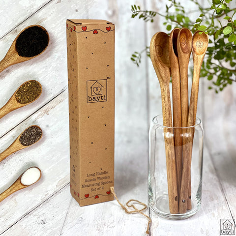 Bayti spoons ready for baking and cooking tasks on counter.