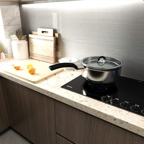 BAYYA silver contact paper on a kitchen backsplash showing a sleek metal finish