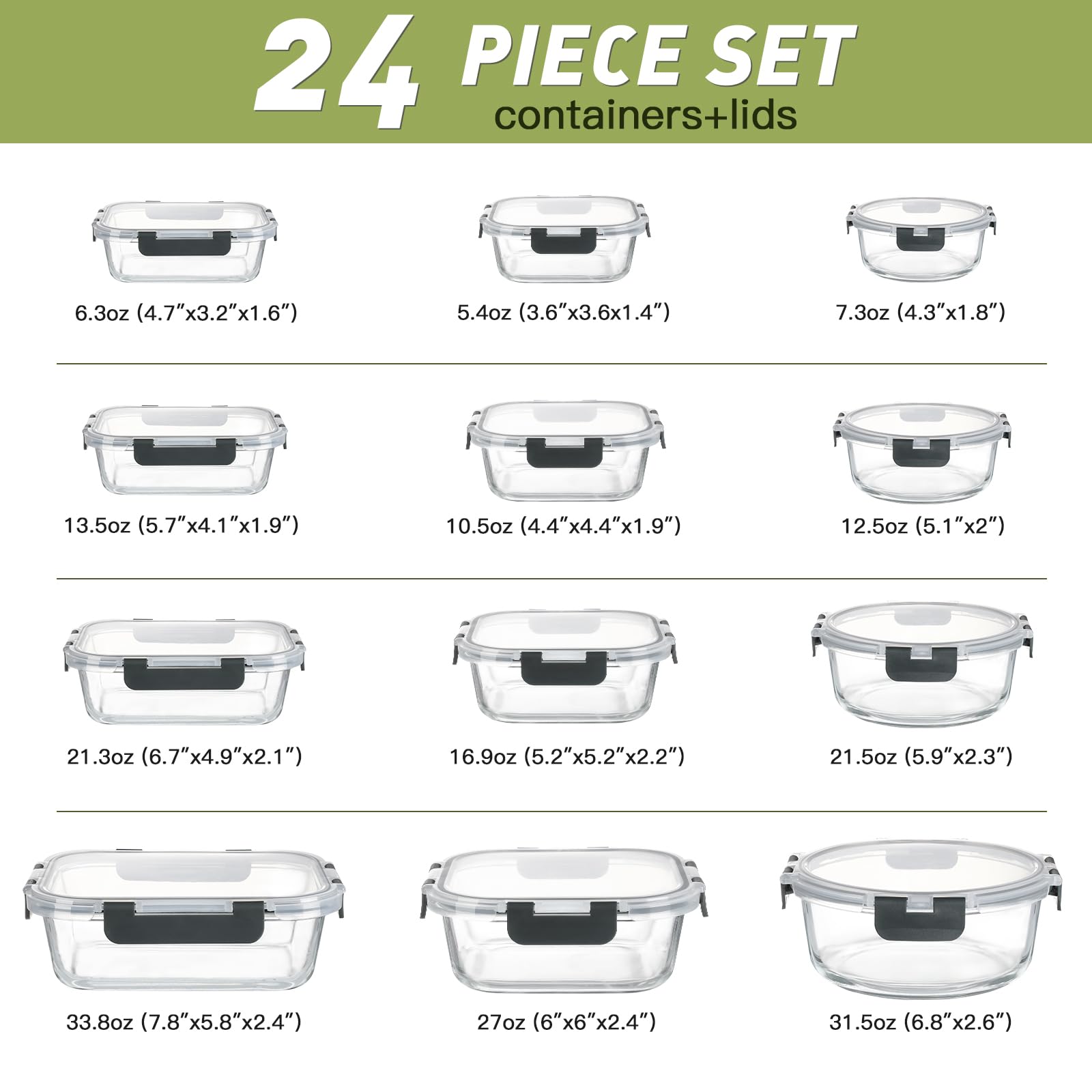 BAYZZ 24-piece set includes containers and lids in three shapes.