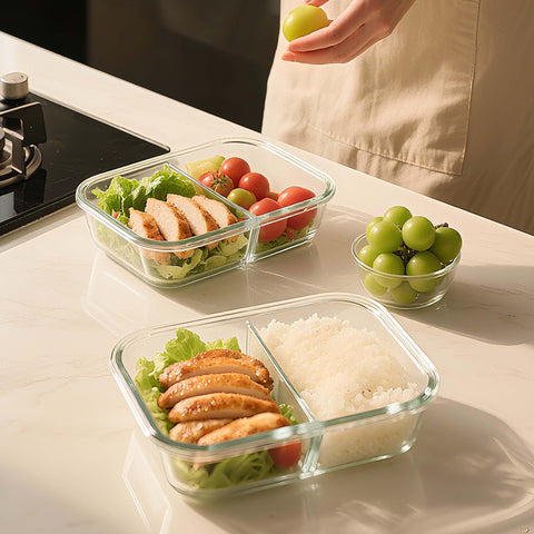 BAYZZ glass is oven microwave-safe with lid removed for reheating.