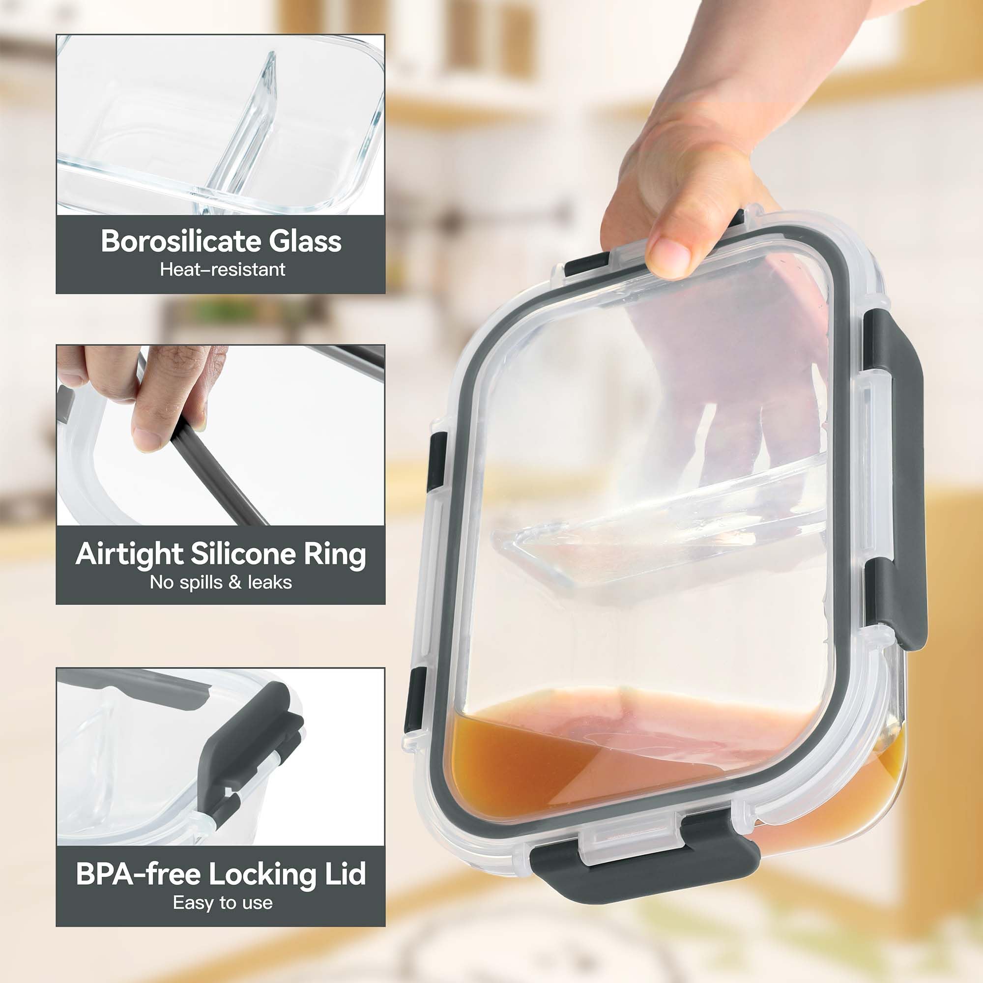 BAYZZ two-compartment design keeps portions separate for balanced meals.