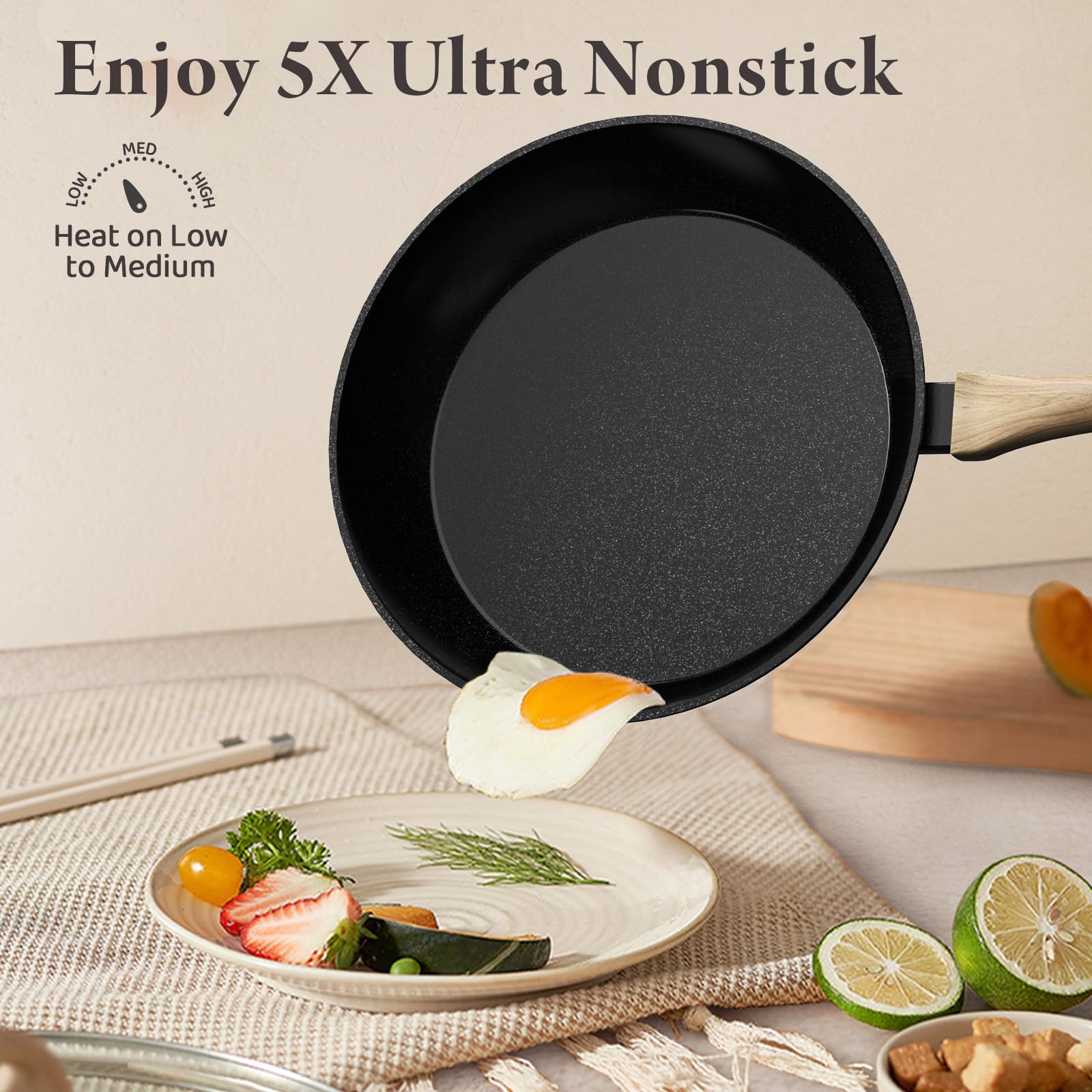 Bazova 23-pcs set frying pan 11inch, large surface ideal for family dinners