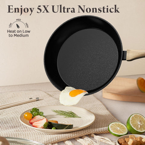 Bazova 23-pcs set frying pan 11inch, large surface ideal for family dinners