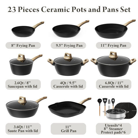 Bazova 23-pcs set frying pan 8inch, effortless food release with minimal oil
