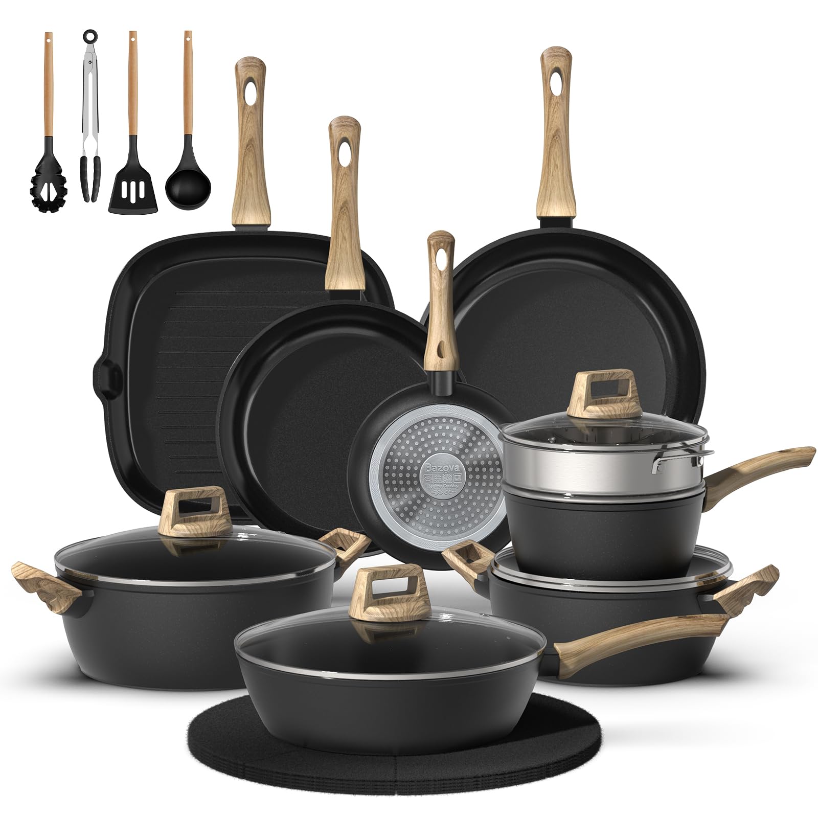 Bazova 23-pcs set sauce pan 8inch, even heating for consistent cooking