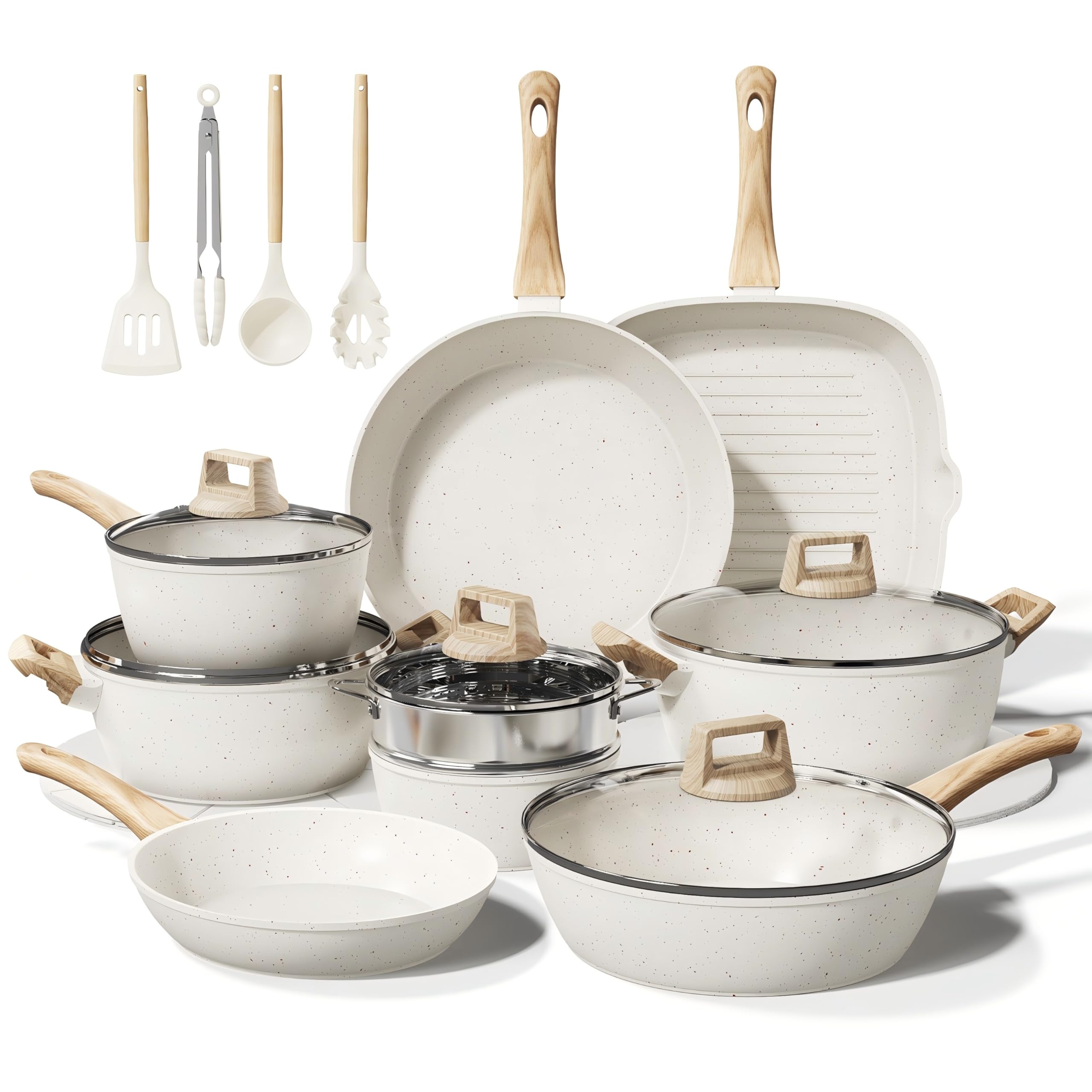 Bazova 24-pcs ceramic nonstick set for easy cleanup and daily cooking