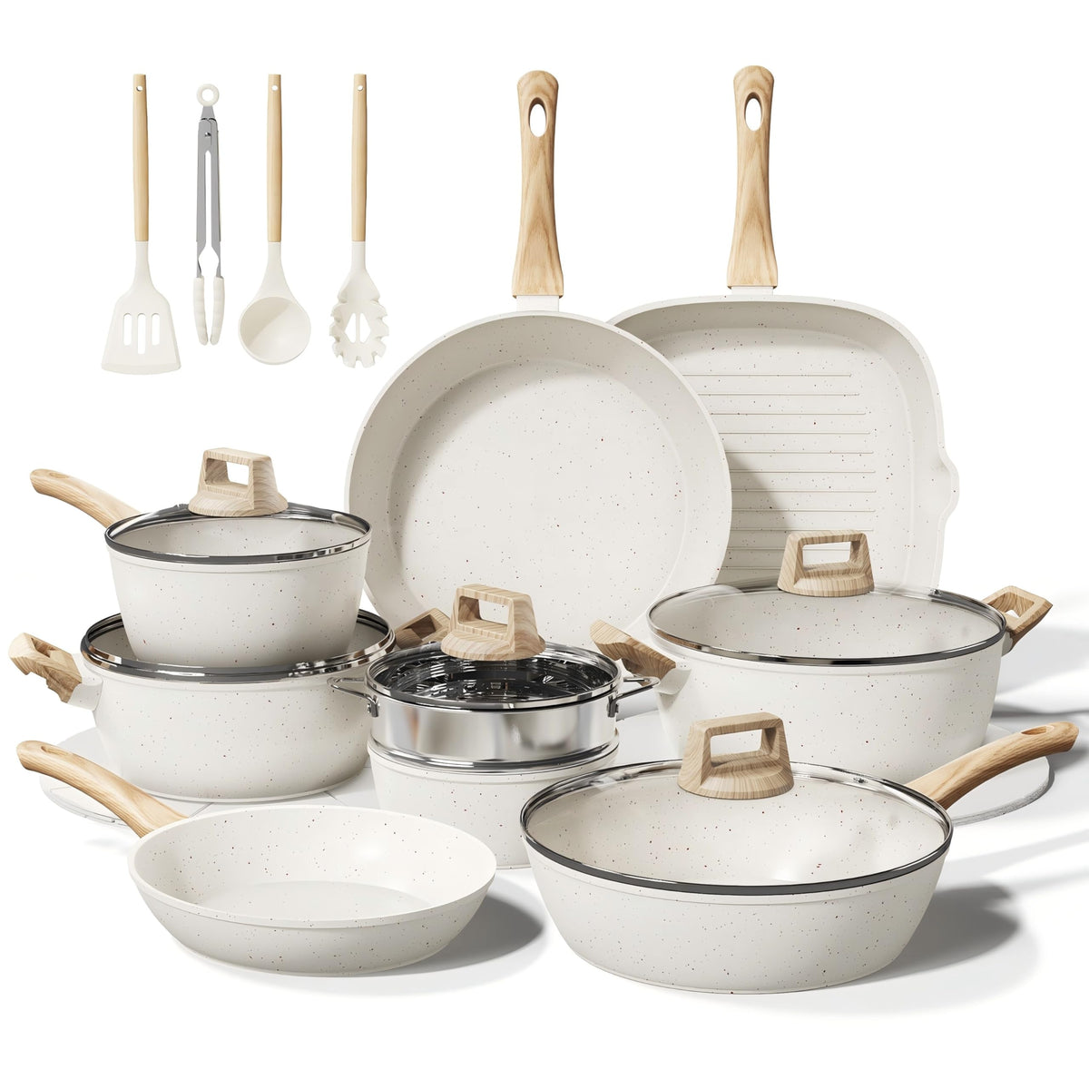 Bazova 24-pcs ceramic nonstick set for easy cleanup and daily cooking