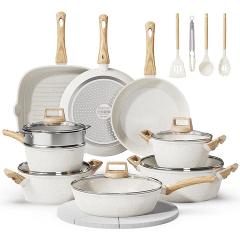 Bazova 24-piece pots and pans set overview with toxin-free ceramic coating.