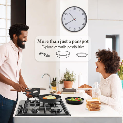 Induction-compatible Bazova base works on most stoves for flexible cooking.