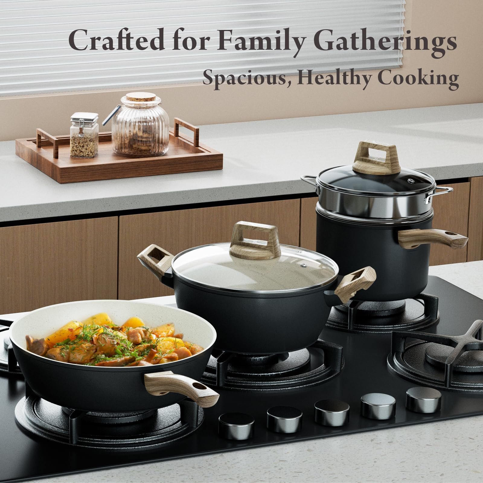 Bazova steamer and utensils included for versatile meal prep.