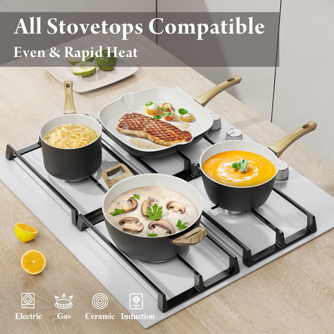 Bazova tempered glass lids allow steam monitoring during cooking.
