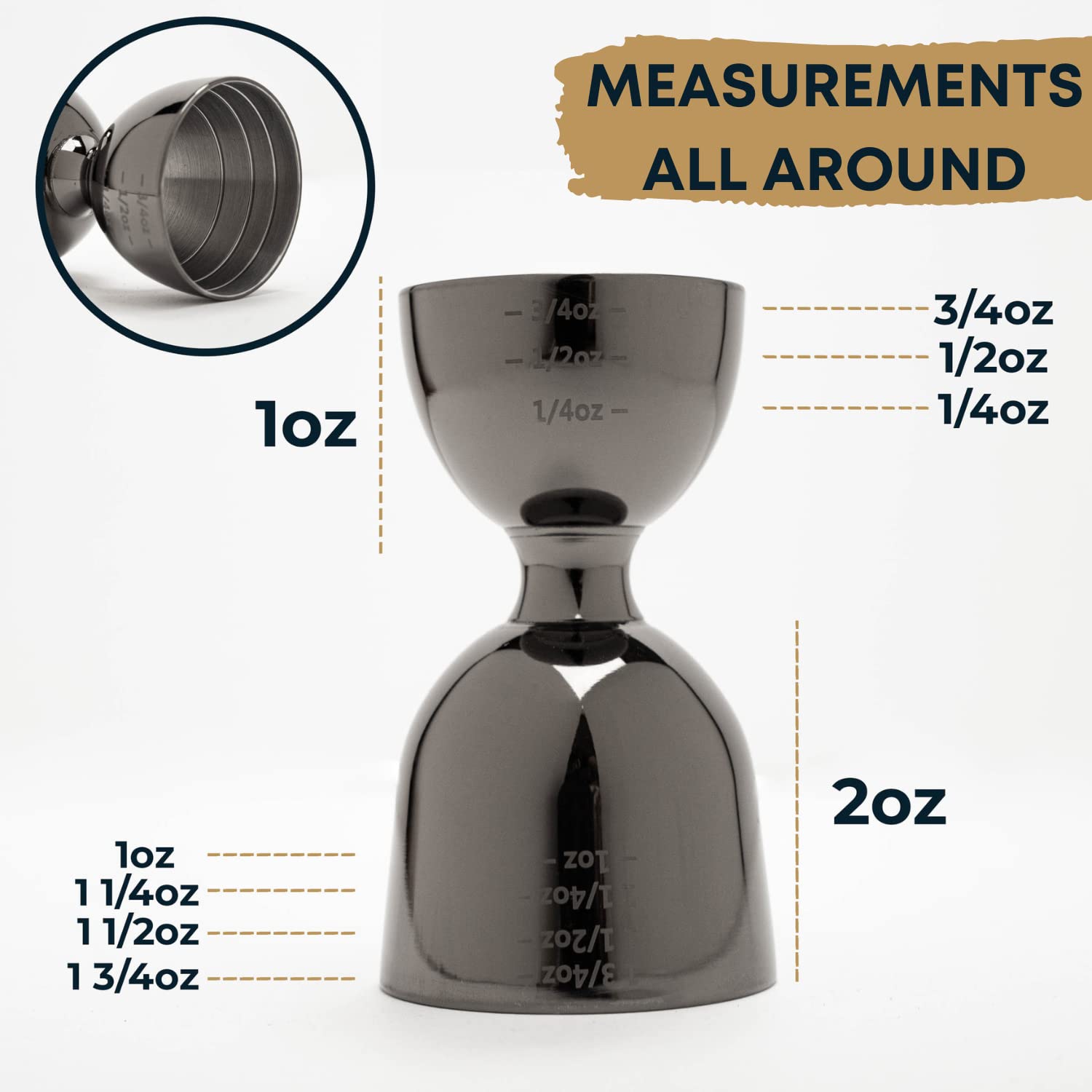 BBARIANTTE Black Bell Jigger dual-sided 2 oz and 1 oz for accurate cocktail building.