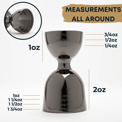 BBARIANTTE Black Bell Jigger dual-sided 2 oz and 1 oz for accurate cocktail building.