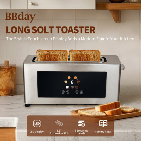 BBday toaster with a 10-inch slot, ideal for baguettes and long slices.