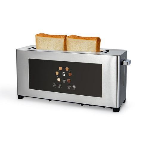 BBday 2 Slice Toaster with touch screen, front view on a clean kitchen counter.