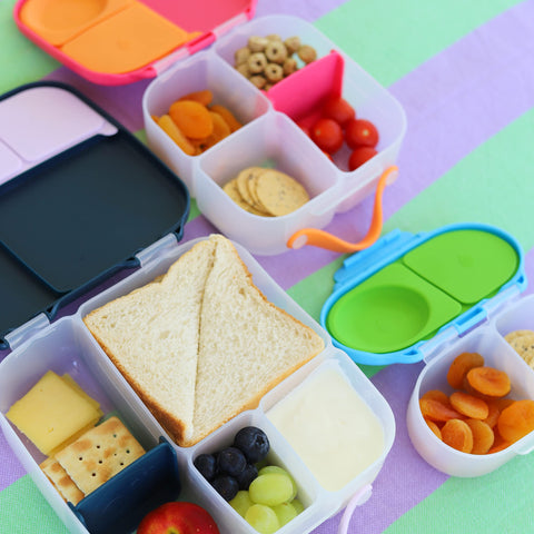 b.box Snack Box Ocean Breeze compact, kid-friendly design fits in bags.