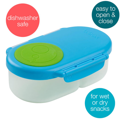 b.box Snack Box Ocean Breeze silicone-seal prevents leaks during transport.