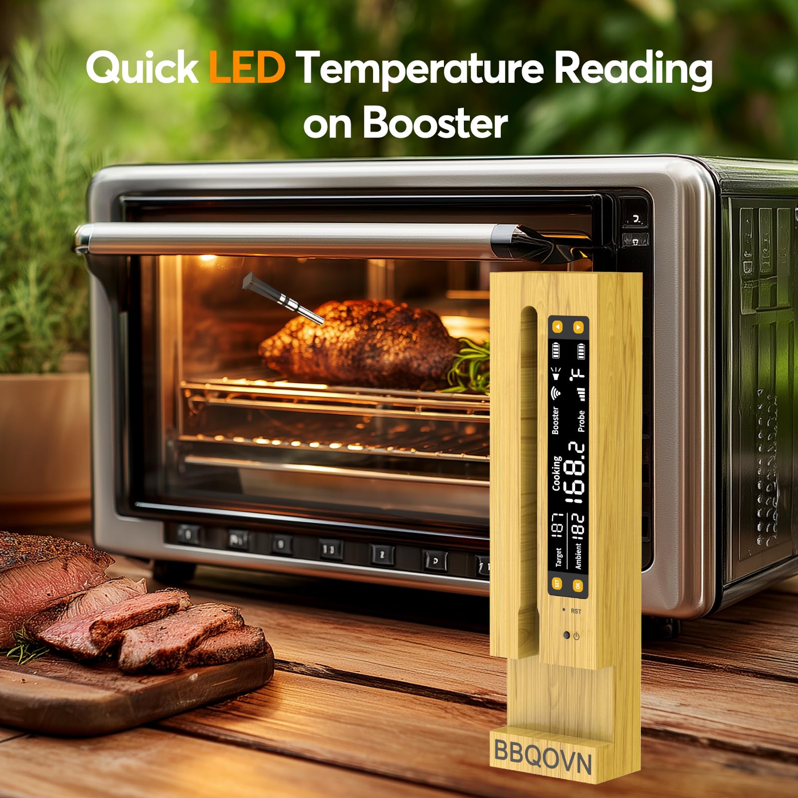 BBQOVN seven-sensor-dial reveals doneness across depths for consistent results.