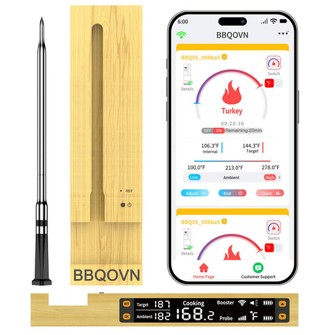 BBQOVN unlimited wifi thermometer lets you monitor grill temps remotely.