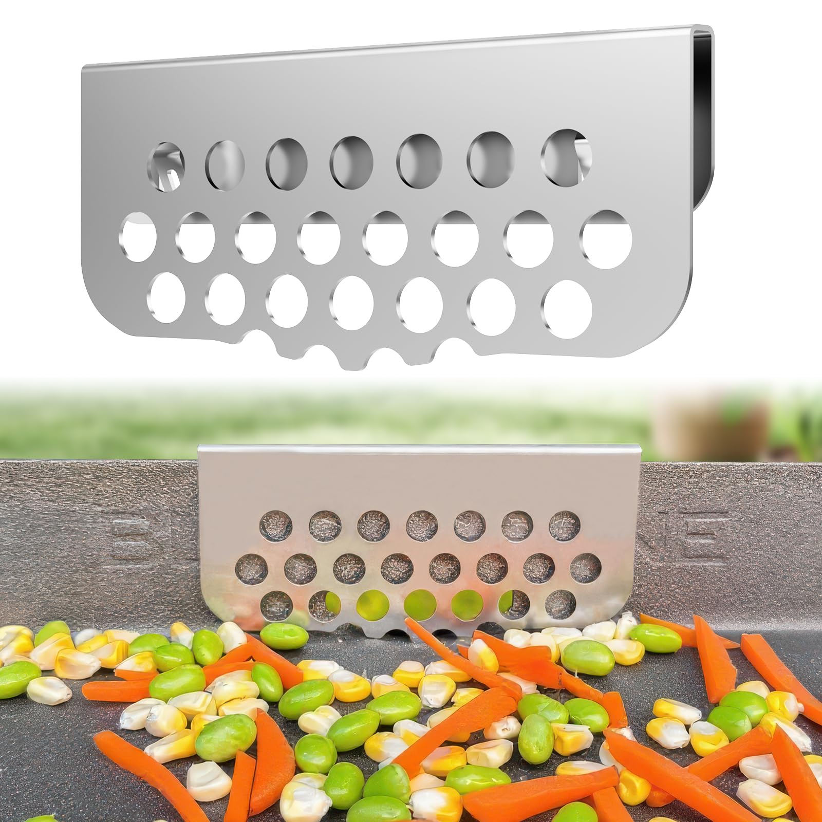 BBQTIDER Grease Gate Blocker mounted on Blackstone griddle for cleaner cooking