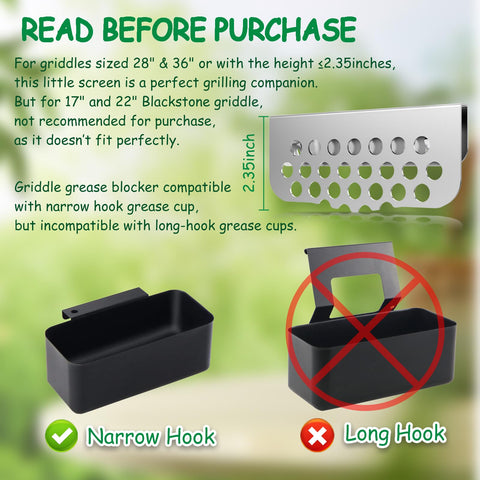 BBQTIDER griddle blocker fits narrow grease cups to streamline drainage.
