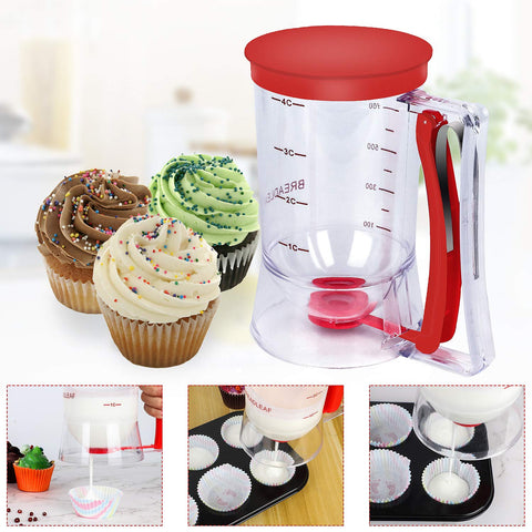 BBSTARZ batter dispenser with squeeze handle in action for clean pours