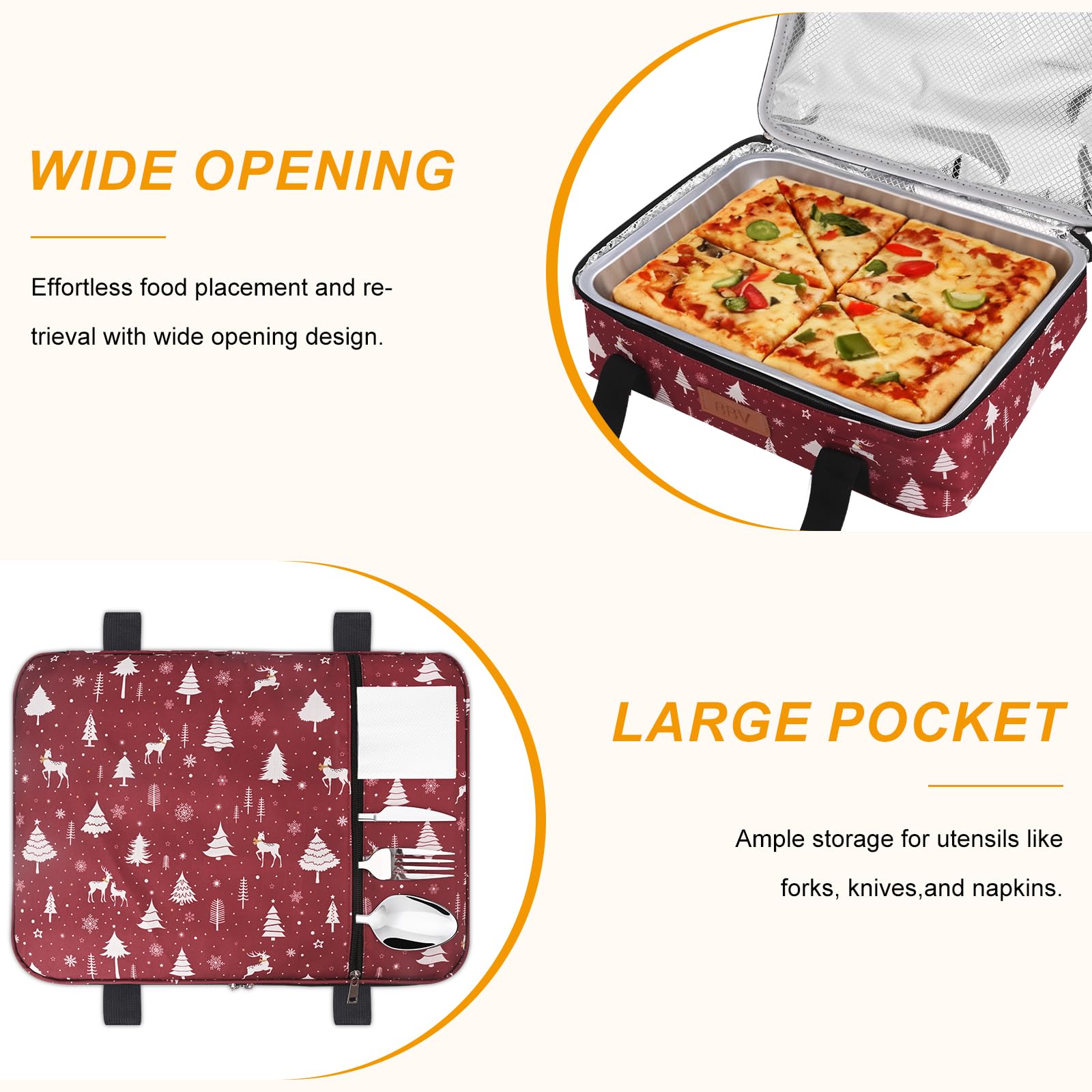 BBV Christmas insulated casserole carrier leak-proof zipper keeps contents protected