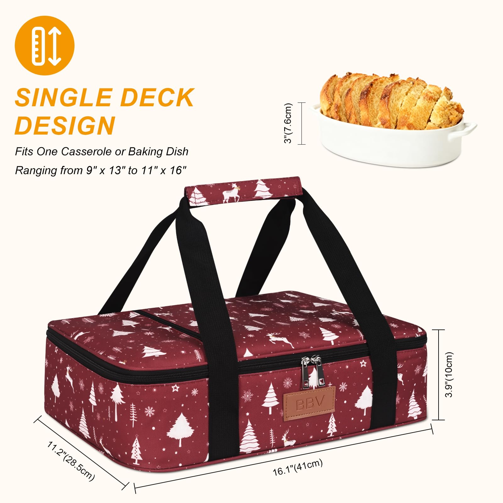 BBV Christmas insulated casserole carrier open top showing easy access for serving