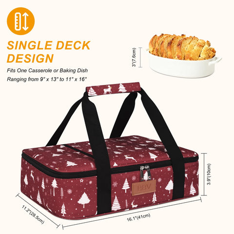 BBV Christmas insulated casserole carrier open top showing easy access for serving
